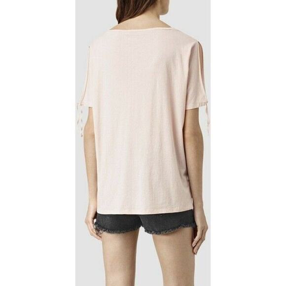 ALLSAINTS NEW $98 Tie Slit Sleeve Relaxed V-Neck Kay Tee Blush XS - Picture 2 of 3